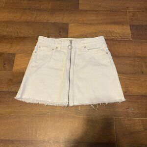 We The Free People Skirt 25 Full Zip Cut Off Hem Pockets White Flat Mid Rise